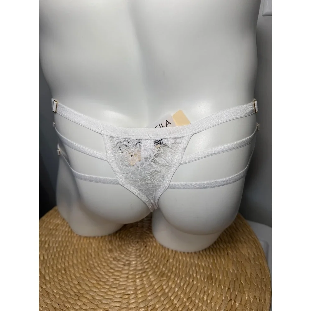 Cosabella White Strappy Italian Lace Thong Men's Floral Lace‎ Gold Hardware L